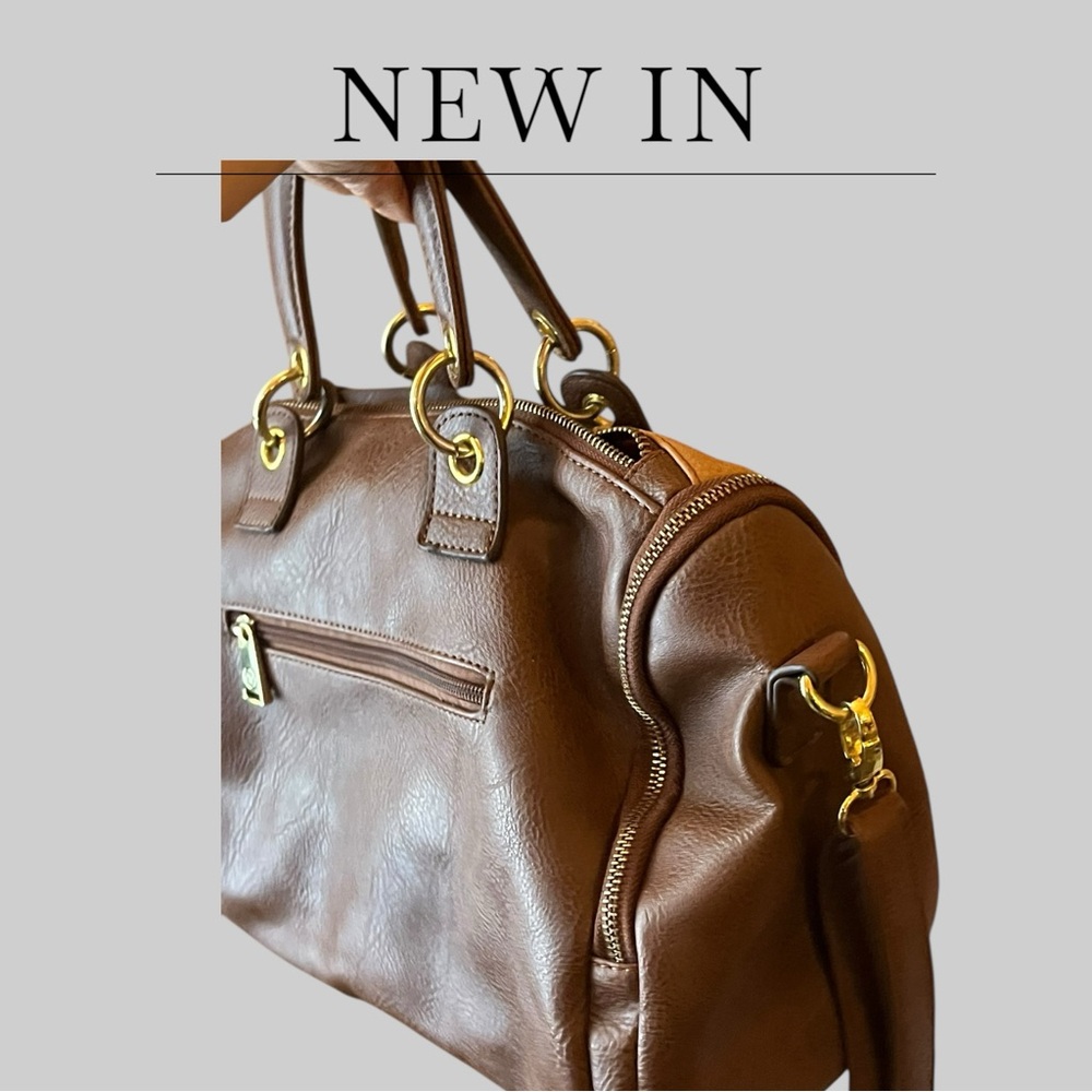 Adrienne Vittadini Brown Tan Satchel with Gold Accents - Picture 3 of 10